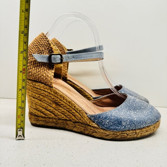 Gaimo Espadrille Wedge Leather Blue Sparkle Ankle Strap Heel Sandals Spain Sz 40 - Picture 2 of 15